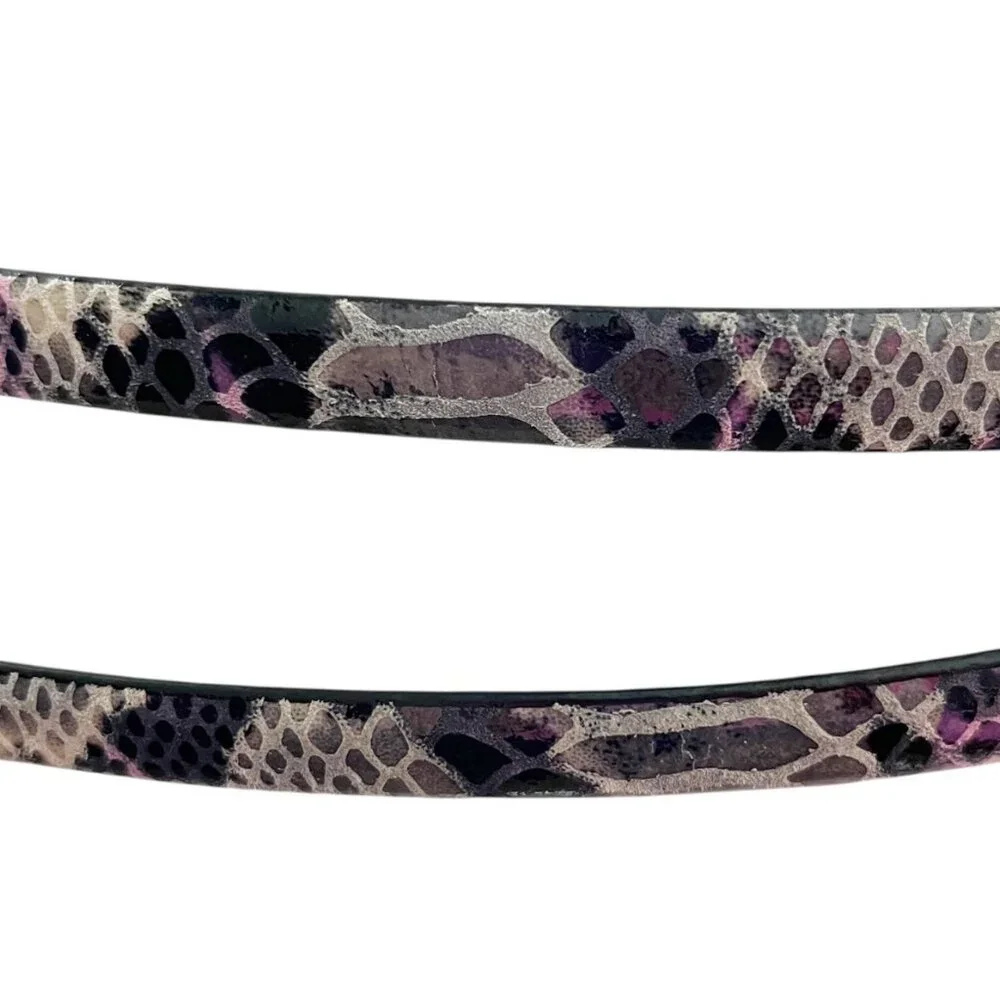 Lodis Textured Leather Snake Print Double Wrap Belt Size Medium Silvertone